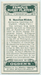 R. Hamilton-Wickes, Harlequin, Cambridge, and England. (Rugby Union.)