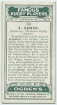 J. Lyman, Dewsbury. (Northern Rugby League.)