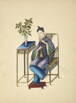 Woman seated on a chair, playing a mangtong