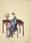 Woman seated on a stool, playing a jinghu