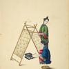 Twelve pictures showing various stages in the manufacture of silk. Killing the chrysalis (?).