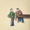 Two women with baskets of silkworms