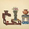 Multi-level table with vases, round table with vase