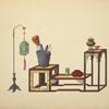 Hanging decoration, multi-level table with various objects