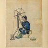 Woman spinning thread on a wheel