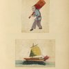 Man carrying a sign ; Boat