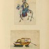 Man on horseback ; Boat with two people rowing