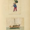 Boy carrying a fish toy ; Boat