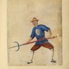 Man wielding a pitchfork-like weapon