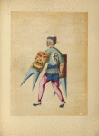 Man with two shields, each bearing two sharp points at one end