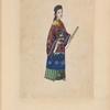 Woman holding a folded fan.