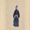 Woman wearing purple tunic with blue trim and green cuffs