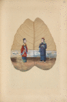 Man and woman painted on a large leaf.
