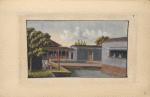 Enclosure with pools of water, women with baskets of tea.