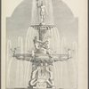 Design of large fountain with man wearing crown and holding triton, male and female sea gods