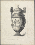 Design of urn with frieze showing archer with small horse, fire on pedestal