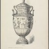 Design of urn with frieze showing woman with branch and pitcher, woman holding book over fire