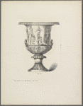 Design of urn with frieze of nude soldiers and woman gathered around statue of woman with bow and arrow [Diana?]