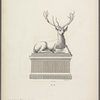 Design of stag in lying position on pedestal, one hoof forward