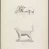 Lion and dog, both on low bases