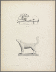 Lion and dog, both on low bases