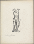 Design of woman wearing thin drape, holding tall vase
