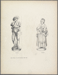 Designs of statue of man with spade, statue of woman with basket of flowers