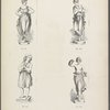 Three female figures in classical Greek dress and girl wearing tunic