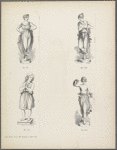Statue designs of three women in classical Greek dress and girl wearing tunic