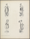 Three female figures in classical Greek dress and girl wearing tunic
