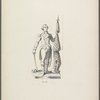 Statue design of man in uniform [Washington?] with sword and flag