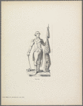 Statue design of man in uniform [Washington?] with sword and flag