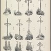 Nine designs for umbrella stands; three designs for andirons