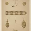 Seven designs for jewelry, including earring in shape of gold sword with ruby hilt