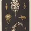 Eight designs for jewelry, including large pin with pearls and flowers