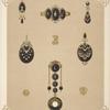 Nine designs for jewelry, including pendant watch with word LOVE in diamonds