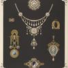 II Jahrgang (Liefr. I) 2. [Seven designs for jewelry, including necklace with pearls and diamonds with central flower shape.]