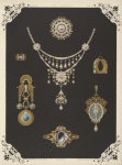 II Jahrgang (Liefr. I) 2. [Seven designs for jewelry, including necklace with pearls and diamonds with central flower shape.]