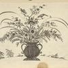 Design of vase with flowers with two birds catching insects