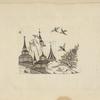 Design of buildings and mountains, flying birds