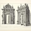 Two designs for elaborate doorways with pilasters and carved entabulatures