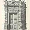 Designs for elaborate doorway and six-panel door with heavy pilasters and scallop design in pediment