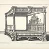 Design for four-poster bed with two carved sphinxes on headboard