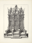 Design for elaborate three-seat throne with arches above each seat