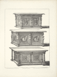 Three designs for trunks with carved panels