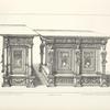 Two designs for tables with large bases with carved panels and columns with busts of women with folded arms