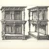 Two designs for buffets with porch and columns, one with half-figures of women forming columns