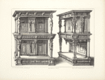 Two designs for buffets with porch and columns, one with half-figures of women forming columns