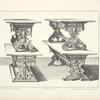 Four designs for tables with curled shapes for side supports