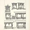 Designs for tables and sideboards, including one corner table
